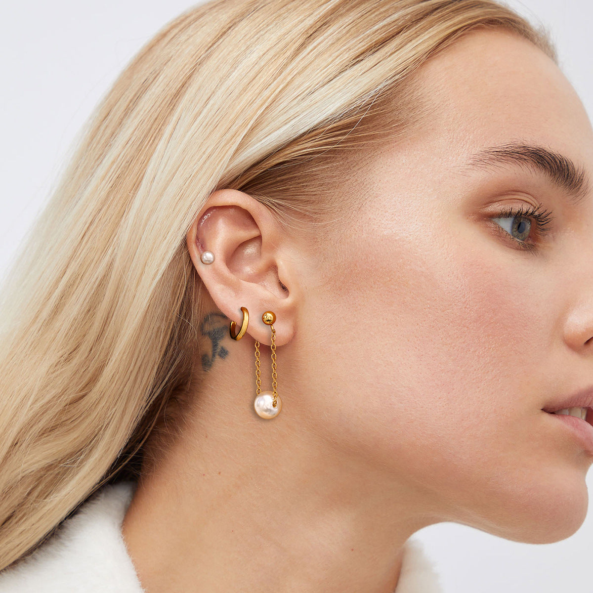 Delicate Pearl Drop Hoop Earrings