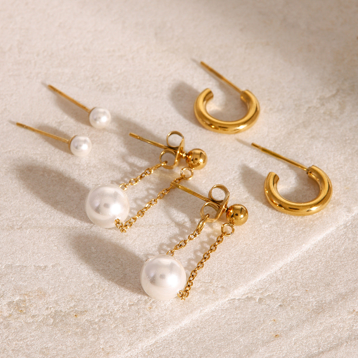 Delicate Pearl Drop Hoop Earrings