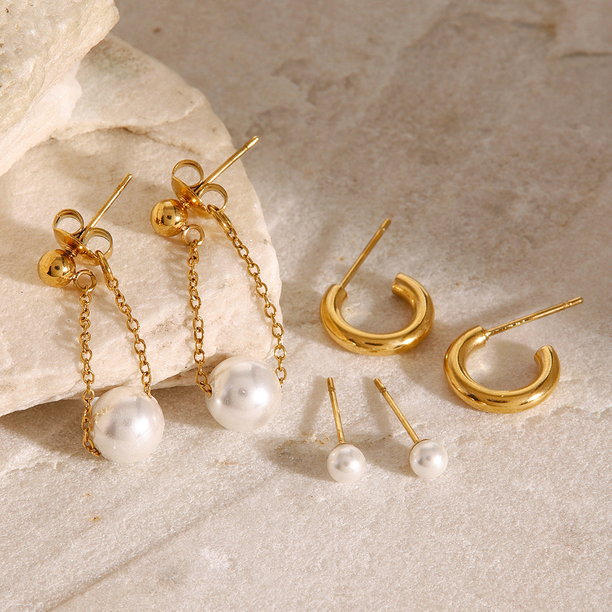 Delicate Pearl Drop Hoop Earrings